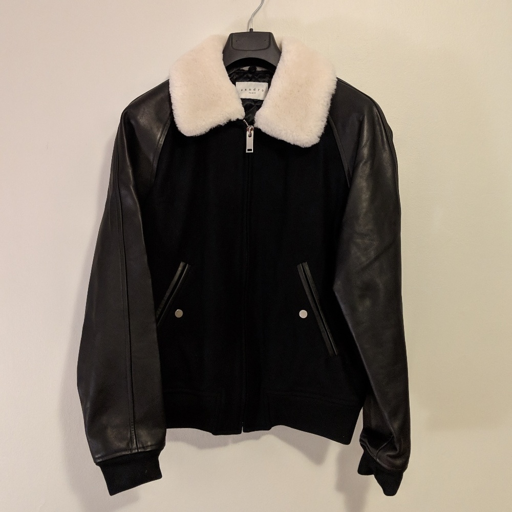 Sandro leather and wool women jacket